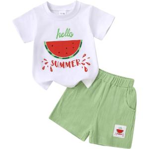 imageYOUNGER TREE Toddler Baby Girl Clothes Watermelon Summer Outfits Kids Sleeve TShirt Tops Shorts SetsGreen and Watermelon