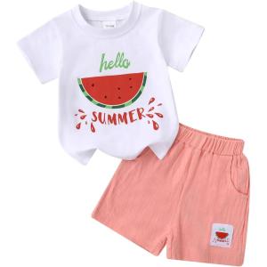 imageYOUNGER TREE Toddler Baby Girl Clothes Watermelon Summer Outfits Kids Sleeve TShirt Tops Shorts SetsPink and Watermelon