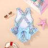 imageToddler Swimsuit Girl Infant One Piece Swimwear Stripe Floral Summer Beach Bathing Suits with BowknotBlue Floral