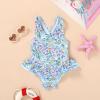 imageToddler Swimsuit Girl Infant One Piece Swimwear Stripe Floral Summer Beach Bathing Suits with BowknotBlue Floral
