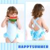 imageToddler Swimsuit Girl Infant One Piece Swimwear Stripe Floral Summer Beach Bathing Suits with BowknotBlue Stripe