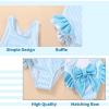 imageToddler Swimsuit Girl Infant One Piece Swimwear Stripe Floral Summer Beach Bathing Suits with BowknotBlue Stripe