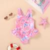 imageToddler Swimsuit Girl Infant One Piece Swimwear Stripe Floral Summer Beach Bathing Suits with BowknotButterfly