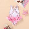 imageToddler Swimsuit Girl Infant One Piece Swimwear Stripe Floral Summer Beach Bathing Suits with BowknotPink Floral