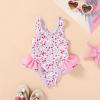 imageToddler Swimsuit Girl Infant One Piece Swimwear Stripe Floral Summer Beach Bathing Suits with BowknotPink Floral