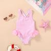 imageToddler Swimsuit Girl Infant One Piece Swimwear Stripe Floral Summer Beach Bathing Suits with BowknotPink Stripe