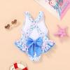 imageToddler Swimsuit Girl Infant One Piece Swimwear Stripe Floral Summer Beach Bathing Suits with BowknotWhite Floral