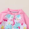 imageYOUNGER TREE Baby Swimsuit Girl Long Sleeve Ruffle Zipper Rash Guard Infant One Piece Swimwear Toddler Bathing Suit GirlLong Sleeve Flamingopalm Leaves