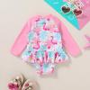 imageYOUNGER TREE Baby Swimsuit Girl Long Sleeve Ruffle Zipper Rash Guard Infant One Piece Swimwear Toddler Bathing Suit GirlLong Sleeve Flamingopalm Leaves