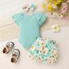 imageYOUNGER TREE Newborn Infant Baby Girl Clothes Romper Shorts Set Floral Summer Outfits Cute Baby Girl ClothingMint Green Romper and Flower Shorts