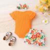 imageYOUNGER TREE Newborn Infant Baby Girl Clothes Romper Shorts Set Floral Summer Outfits Cute Baby Girl ClothingOrange Romper and Flower Shorts