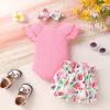 imageYOUNGER TREE Newborn Infant Baby Girl Clothes Romper Shorts Set Floral Summer Outfits Cute Baby Girl ClothingPink Romper and Rose Shorts