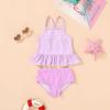 imageYOUNGER TREE Toddler Baby Girl Rashguard Sets Long Sleeve Swimsuit Vest Bikini Swim Suits 3Pieces Bathing SuitsPink Stripes