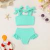 imageYOUNGER TREE Toddler Baby Girls Swimsuit Two Piece Solid Color Stripe Swimwear Summer Beach Bikini Bathing SuitBright Blue
