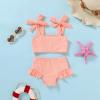 imageYOUNGER TREE Toddler Baby Girls Swimsuit Two Piece Solid Color Stripe Swimwear Summer Beach Bikini Bathing SuitBright Peach