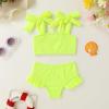 imageYOUNGER TREE Toddler Baby Girls Swimsuit Two Piece Solid Color Stripe Swimwear Summer Beach Bikini Bathing SuitFluorescent Green