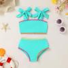 imageYOUNGER TREE Toddler Baby Girls Swimsuit Two Piece Solid Color Stripe Swimwear Summer Beach Bikini Bathing SuitGreenblue