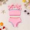 imageYOUNGER TREE Toddler Baby Girls Swimsuit Two Piece Solid Color Stripe Swimwear Summer Beach Bikini Bathing SuitPink2