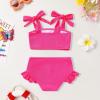 imageYOUNGER TREE Toddler Baby Girls Swimsuit Two Piece Solid Color Stripe Swimwear Summer Beach Bikini Bathing SuitRose Red