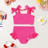 imageYOUNGER TREE Toddler Baby Girls Swimsuit Two Piece Solid Color Stripe Swimwear Summer Beach Bikini Bathing SuitRose Red