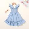 imageYOUNGER TREE Toddler Dress Girls Summer Ruffle Sleeveless Smocked Dresses Kids Beach Casual SundressBlue
