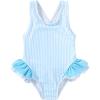 imageToddler Swimsuit Girl Infant One Piece Swimwear Stripe Floral Summer Beach Bathing Suits with BowknotBlue Stripe