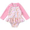 imageYOUNGER TREE Baby Swimsuit Girl Long Sleeve Ruffle Zipper Rash Guard Infant One Piece Swimwear Toddler Bathing Suit GirlEgg Yellow Patchwork Flower