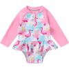 imageYOUNGER TREE Baby Swimsuit Girl Long Sleeve Ruffle Zipper Rash Guard Infant One Piece Swimwear Toddler Bathing Suit GirlLong Sleeve Flamingopalm Leaves