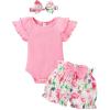 imageYOUNGER TREE Newborn Infant Baby Girl Clothes Romper Shorts Set Floral Summer Outfits Cute Baby Girl ClothingPink Romper and Rose Shorts