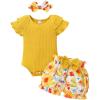 imageYOUNGER TREE Newborn Infant Baby Girl Clothes Romper Shorts Set Floral Summer Outfits Cute Baby Girl ClothingYellow Romper and Mum Shorts