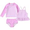 imageYOUNGER TREE Toddler Baby Girl Rashguard Sets Long Sleeve Swimsuit Vest Bikini Swim Suits 3Pieces Bathing SuitsPink Stripes