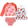 imageYOUNGER TREE Toddler Baby Girl Rashguard Sets Long Sleeve Swimsuit Vest Bikini Swim Suits 3Pieces Bathing SuitsStrawberry and Watermelon