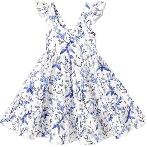 imageKids Toddler Baby Girls Rainbow Dress Princess Sleeveless Beach Butterfly SundressGirl Blue Floral Dress