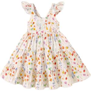 imageKids Toddler Baby Girls Rainbow Dress Princess Sleeveless Beach Butterfly SundressPetal