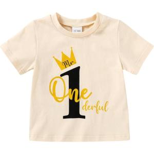 imageYOUNGER TREE Baby Boy Clothes 1 Year Old Clothes First Birthday Outfit Boy Short Sleeve TShirt Infant Summer OutfitsBeige One