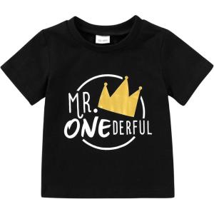 imageYOUNGER TREE Baby Boy Clothes 1 Year Old Clothes First Birthday Outfit Boy Short Sleeve TShirt Infant Summer OutfitsBlack One