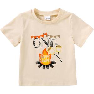 imageYOUNGER TREE Baby Boy Clothes 1 Year Old Clothes First Birthday Outfit Boy Short Sleeve TShirt Infant Summer OutfitsHappy Camper One