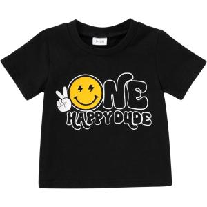 imageYOUNGER TREE Baby Boy Clothes 1 Year Old Clothes First Birthday Outfit Boy Short Sleeve TShirt Infant Summer OutfitsHappy Dude
