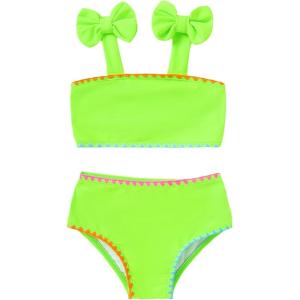 imageYOUNGER TREE Toddler Baby Girls Swimsuit Two Piece Solid Color Stripe Swimwear Summer Beach Bikini Bathing SuitGreen Fluorescent Flower Bud