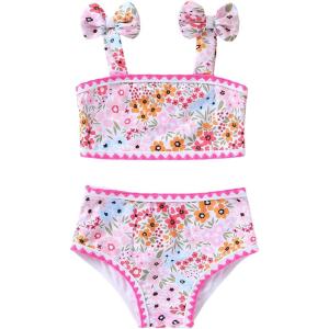 imageYOUNGER TREE Toddler Baby Girls Swimsuit Two Piece Solid Color Stripe Swimwear Summer Beach Bikini Bathing SuitPink Flower Bud