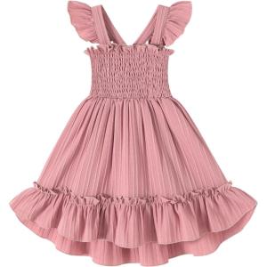 imageYOUNGER TREE Toddler Dress Girls Summer Ruffle Sleeveless Smocked Dresses Kids Beach Casual SundressDark Pink