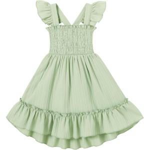 imageYOUNGER TREE Toddler Dress Girls Summer Ruffle Sleeveless Smocked Dresses Kids Beach Casual SundressGreen