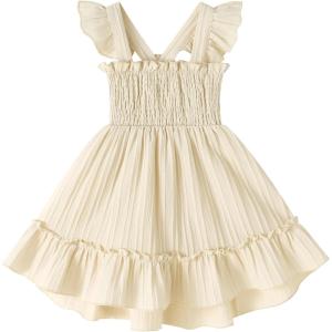 imageYOUNGER TREE Toddler Dress Girls Summer Ruffle Sleeveless Smocked Dresses Kids Beach Casual SundressLight Yellow