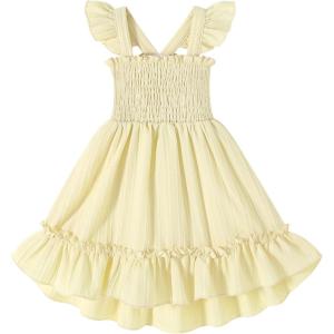 imageYOUNGER TREE Toddler Dress Girls Summer Ruffle Sleeveless Smocked Dresses Kids Beach Casual SundressYellow