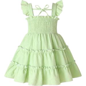 imageYOUNGER TREE Toddler Girl Dress Baby Girls Summer Clothes Ruffle Sleeve Floral Smock Beach Boho Dresses SundressGreen
