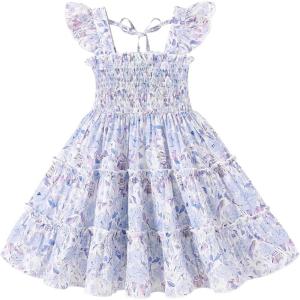 imageYOUNGER TREE Toddler Girl Dress Baby Girls Summer Clothes Ruffle Sleeve Floral Smock Beach Boho Dresses SundressLight Purple Floral