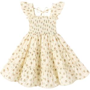 imageYOUNGER TREE Toddler Girl Dress Baby Girls Summer Clothes Ruffle Sleeve Floral Smock Beach Boho Dresses SundressLittle Floral