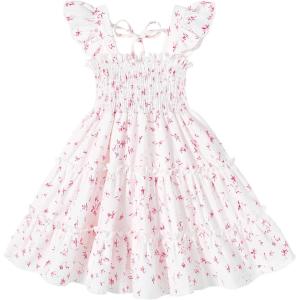 imageYOUNGER TREE Toddler Girl Dress Baby Girls Summer Clothes Ruffle Sleeve Floral Smock Beach Boho Dresses SundressPink Floral