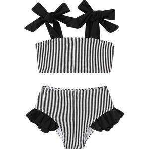 imageYOUNGER TREE Toddler Girls Two Pieces Swimsuit Color Block Stripe Swimwear Summer Beach Bathing Suit 18M5TBlack Stripe