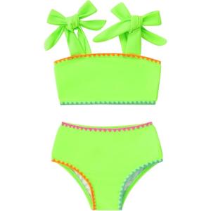 imageYOUNGER TREE Toddler Girls Two Pieces Swimsuit Color Block Stripe Swimwear Summer Beach Bathing Suit 18M5TFluorescent Green